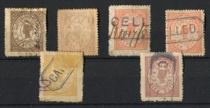 Revenues (Queensland): BEER DUTY - BOTTLES: 1885 3d, 6d, 1/- (2), 1/3 and 2/- Used. (6).