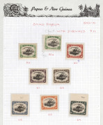 PAPUA: 1907-10 (SG.49 - 71) Small PAPUA Lakatoi collection on annotated pages, several examples of upright and inverted wmks, several plate flaws noted and a few shades, (32) M/MUH, Cat. approx. &pound;750. [Also included, but not accounted for is what appears - 2