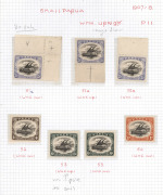 PAPUA: 1907-10 (SG.49 - 71) Small PAPUA Lakatoi collection on annotated pages, several examples of upright and inverted wmks, several plate flaws noted and a few shades, (32) M/MUH, Cat. approx. &pound;750. [Also included, but not accounted for is what appears - 4