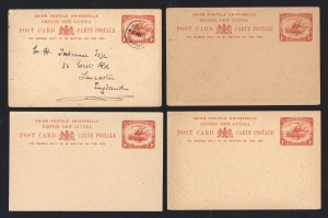 PAPUA: POSTAL CARDS: 1901 1d Red and 1½d Blue Lakatois, 3 examples of each Unused, together with a1d Card used in November 1911 from DARU to England, (7 items). BW: $1000
