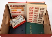 AUSTRALIA: Mainly Australian material in six various albums, all housed in a large content. Noted useful quantities of Used Kangaroos and KGV Heads. (many 100s).