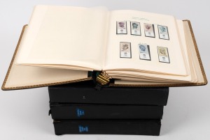 ISRAEL: 1948-1978 extensive collection in three superb leather-bound albums, noted 1st Coins to 50pr, 1948 New Year tab set, 1949 Flag tab singles (2), Petach Tikva tab singles (2), 1949 New Year tab set, 1949 UPU tab set and tete-beche gutter pairs, 1950 Independence pair, 1950 1st Air Mails, 500pr Negev Camel, 1951 JNF, 1952 Menorah, 1953 Air Mails complete, and most later issues with full tabs, M. sheets, tete-beche sheets, etc. (Many 100s, mainly MUH.)