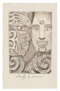 HORATIO GORDON ROBLEY (England, New Zealand, 1840 - 1930), A group of three illustrated but unsigned cards, one depicting a kiwi carving and two depicting a Maori couple with facial tattoos, one card amusingly titled "Darby & Joan"; monochrome, watercolou