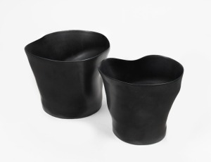 LOWE two Australian ceramic vases with black glazed finishes, incised "L. '03", the larger 13.5cm high