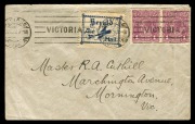 17 April 1922 (AAMC.64) Geelong - Melbourne flown cover, bearing the blue "Herald Air Mail" vignette alongside the two 1d KGV adhesive, all of which are attractively tied by the GEELONG roller cancel.