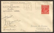 9 Jan.1937 (AAMC.702) (Batavia, D.E.I.) - Darwin - Sydney flown cover, flown by KNILM and signed by the whole crew; cancelled Jan.12 on arrival. Endorsed verso in Crome's hand "one of twelve only".