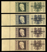 AUSTRIA: 1936 10s Dollfuss, VFU; together with a set of 1946 Renner stamps with side tabs Imperforate (cut from the Miniature sheets, Mi.772B-775B) MLH. (5 stamps). - 2
