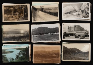 Postcards: VICTORIA: A collection of photographic postcards featuring street scenes and landscapes, Coronation Day Parade in Beechworth, Grampians Pinnacle, Mt Feathertop in Winter, Healesville, Lorne, Queenscliff, and others. Publishers/photographers include Valentines, Murray Views Dainty, Harding & Billing, and Howard D. Bulmer. (Total: 105; 69 unused; 36 used)