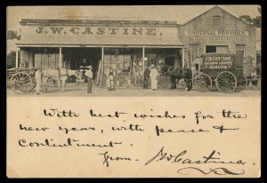 SOUTH AUSTRALIA: A collection of photographic postcards featuring street scenes and landscapes, J. W. Castine Universal Provider, Port Elliot Ladies' Bathing Beach, Morialta Gorge Bridge, Rundle Street horse-drawn tram, Hindmarsh Apollo Works fire, and others. Publishers/photographers include Valentines, Murray Views, J. B. Siddall, and Donald Taylor Collotype Company. (Total: 32; 17 unused; 15 used)