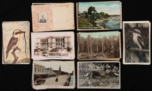 Postcards: QUEENSLAND: A collection of photographic postcards featuring street scenes, landscapes, wildlife, with views of All Hallows Convent, Ryan's Statue Queens Park, Brisbane City Hall, Mackay, and others. Publishers/photographers include S. Jamieson Bros, Temperley Industries, Australian News and Information Bureau, Murray Views, and Brisbane Importing Company Ltd. (Total: 34; 24 unused; 10 used)