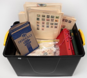 WORLD: A diverse range in a carton. Noted U.S.A., Norfolk Island, Egypt, used Australia, British Commonwealth, Germany, France, Netherlands, Canada, Ceylon, and many more, mainly in albums or on album pages. (qty).