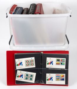 United Nations: A substantial accumulation/collection of stamps, covers, cards, and associated material; mainly in Lighthouse albums and all housed in two large plastic tubs. Includes the 1955 10th Anniversary M/Sheet superb MUH, US and European Office issues, etc.