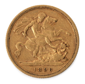 Half Sovereign, Queen Victoria Veiled Head, 1896 St. George reverse, Sydney Mint, F-VF.