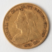 Half Sovereign, Queen Victoria Veiled Head, 1896 St. George reverse, Sydney Mint, F-VF. - 2