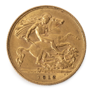 Great Britain: 1912 Half Sovereign, George V, St. George reverse, EF.