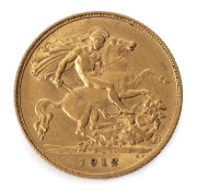 Great Britain: 1912 Half Sovereign, George V, St. George reverse, EF.