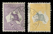 Kangaroos - First Watermark: 9d Violet, together with a 5/- Yellow & Grey, both CTO with gum. (2). BW: $420.