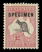Kangaroos - Third Watermark: &pound;2 Grey-black & Crimson, Overprinted SPECIMEN, Type C, with gum. BW: 56xb - $500.