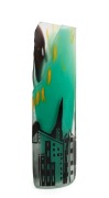 NEIL ROBERTS Australian cameo cut art glass vase with city skyline on green ground, A/F, 26.5cm high