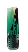 NEIL ROBERTS Australian cameo cut art glass vase with city skyline on green ground, A/F, 26.5cm high - 2