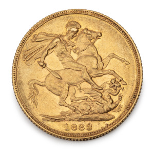 1882 Sovereign, Young Head, St. George reverse, Sydney, EF+.