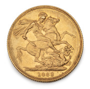 1882 Sovereign, Young Head, St. George reverse, Sydney, EF+.