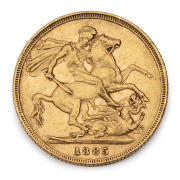 1885 Sovereign, Young Head, St. George reverse, Sydney, VF+.