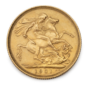 1901 Sovereign, Veiled Head, St. George reverse, Sydney, VF+.