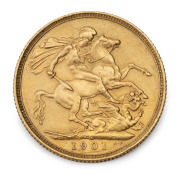 1901 Sovereign, Veiled Head, St. George reverse, Sydney, VF+.