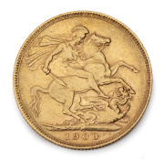 1900 Sovereign, Veiled Head, St. George reverse, Perth, F.
