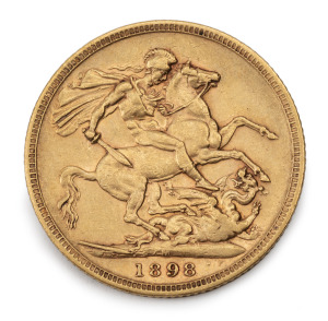 1898 Sovereign, Veiled Head, St. George reverse, Melbourne, VF.