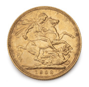 1908 Sovereign, Edward VII, St. George reverse, Melbourne, EF.
