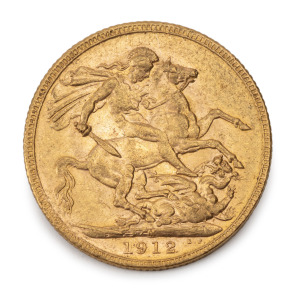 1912 Sovereign, GEORGE V, St. George reverse, Melbourne, EF.