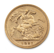 Half Sovereign, Queen Victoria Veiled Head, 1897 St. George reverse, Sydney Mint, EF.