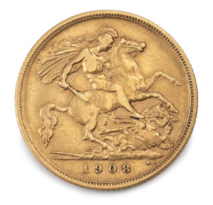 Half Sovereign, Edward VII, 1908 Shield reverse, Melbourne Mint, VF.