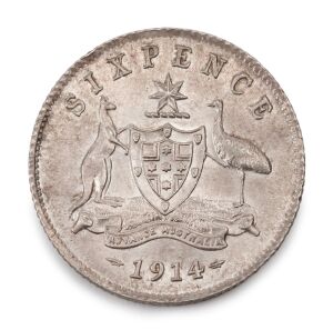 GEORGE V 1914, Sixpence, Gem uncirculated. A lovely example; very tough in this high grade.