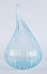 SALVIATI Murano blue pear shaped glass vase, etched "Salviati, 2002", 38cm high