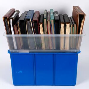 ISRAEL: An enormous collection/accumulation, housed mainly in albums, all presented in two large plastic tubs. Includes pre-1948 material, Interim Period, KKL and Charity stamps, issued stamps with and without tabs Mint & Used, Plate blocks, tab strips, Miniature Sheets, Souvenir sheets, Exhibition items, all sorts of covers, etc., etc., Will need time to sort, and a good back for carrying!