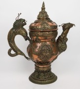 An antique Tibetan pot with dragon and lion decoration, copper and brass, 19th century, 58cm high - 2