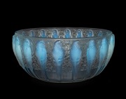 LALIQUE&nbsp;Perruches opalescent French glass bowl, circa 1931, acid etched mark "R. LALIQUE, FRANCE", ​​​​​​​10.5cm high, 25cm diameter