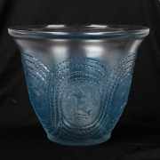 LALIQUE "DRYADES" French Art Deco glass vase with blue stained finish, circa 1937, acid etch "R. LALIQUE, FRANCE", 21.5cm high, 26.5cm diameter. - 3