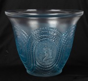 LALIQUE "DRYADES" French Art Deco glass vase with blue stained finish, circa 1937, acid etch "R. LALIQUE, FRANCE", 21.5cm high, 26.5cm diameter. - 4
