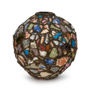 An unusual mosaic folk art vase, 19th/20th century, 38cm high