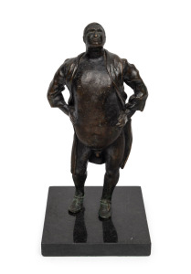 ARTIST UNKNOWN cast bronze statue of a partially robed man, mounted on a black slate plinth, 31cm high
