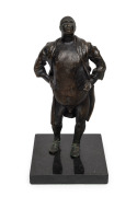 ARTIST UNKNOWN cast bronze statue of a partially robed man, mounted on a black slate plinth, ​​​​​​​31cm high