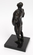 ARTIST UNKNOWN cast bronze statue of a partially robed man, mounted on a black slate plinth, ​​​​​​​31cm high - 4