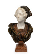 An antique Continental&nbsp;carved alabaster bust with ornate bronze mounts and Sienna marble plinth, late 19th century, 54cm high