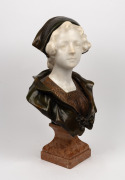 An antique Continental&nbsp;carved alabaster bust with ornate bronze mounts and Sienna marble plinth, late 19th century, 54cm high - 2