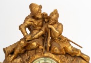 An antique French gilt spelter figural mantle clock with eight day time and bell striking movement, circa 1880, 34cm high - 2