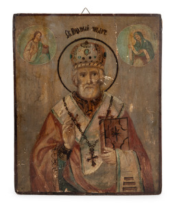 An antique Russian icon, hand-painted gesso on wood, 19th century, 37 x 29cm